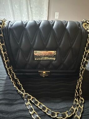 Valentino Black Quilted Crossbody with Gold Chain